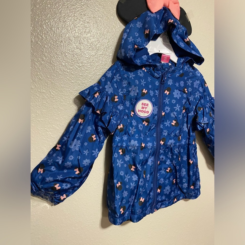 New Disney Junior Minnie Mouse Full-Zip Hooded Jacket | Ears & Bow | 2T–4T - Picture 4 of 7